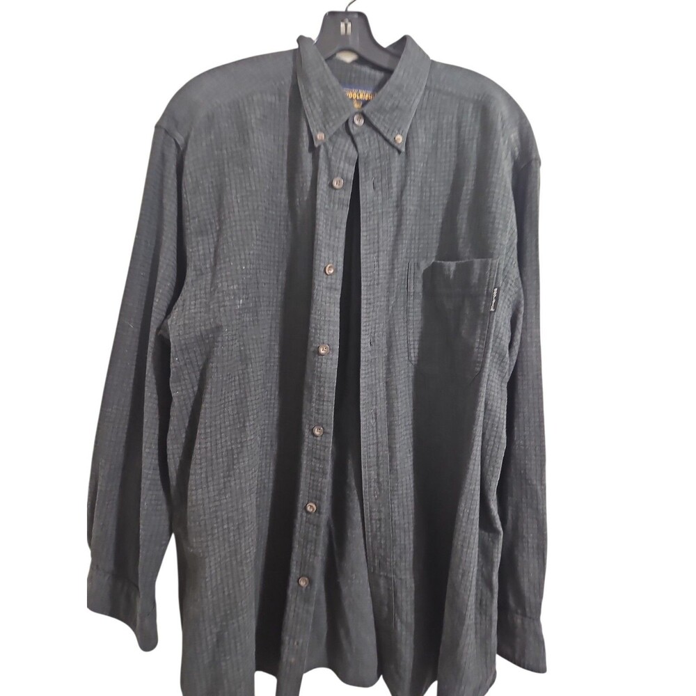 Woolrich Men's L Black‎ Textured Button Front Long Sleeve Shirt Outdoor Casual